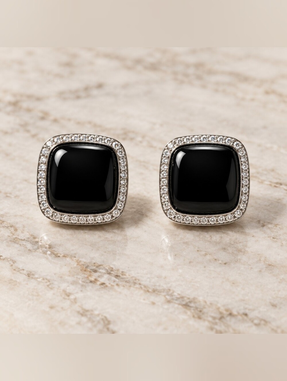 Vintage Costume Clip On Earrings High Quality Faux Onyx Rhinestones